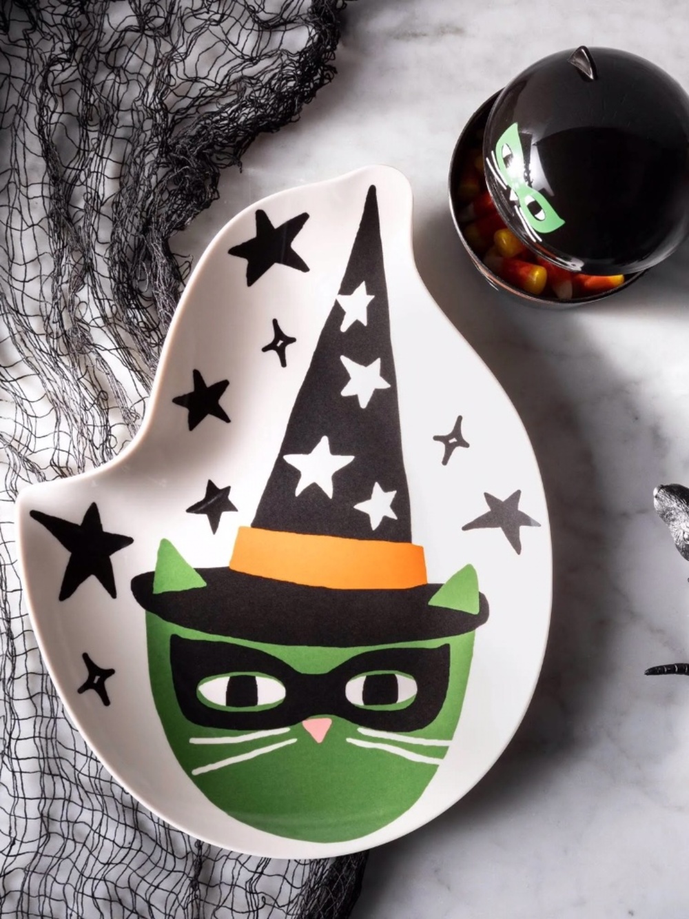 Target Hyde & EEK Halloween Green Masked Cat Melamine Plates